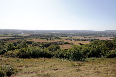 Scenic view of land against clear sky