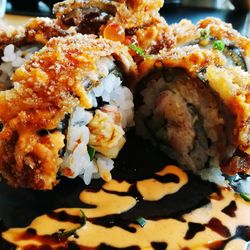 Close-up of food served in plate