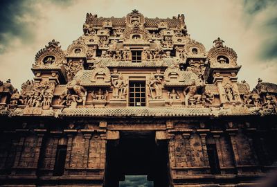 Low angle view of entrance gate at brihadeeswarar temple