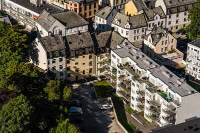 High angle view of buildings in city