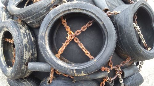 Close-up of tied up of metal