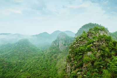 Tranquil morning scenery of greenery valley at kanchanaburi western province of thailand.