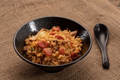 High angle view of breakfast served in bowl