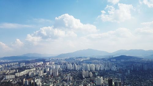 High angle view of city against sky