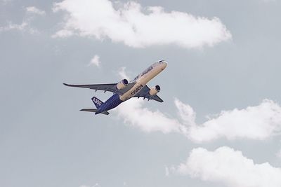 Low angle view of airplane flying in sky