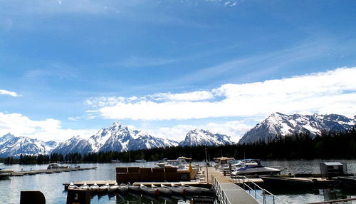 Scenic view of snow covered mountains against sky