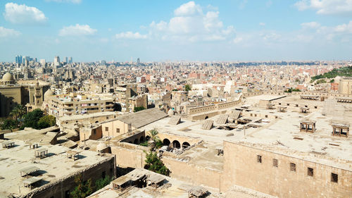 High angle view of buildings in city