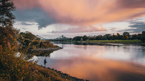 Scenic view of river against sky at sunset