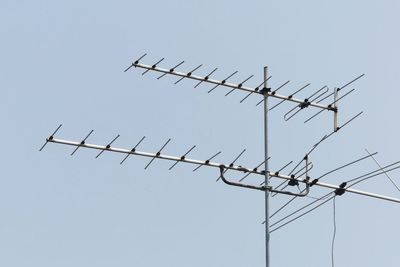 Low angle view of birds flying against clear sky