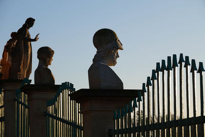 Low angle view of statue against clear sky