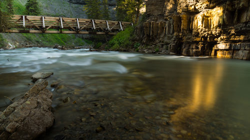 Bridge over river against trees