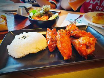 High angle view of food on table