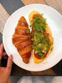 High angle view of food in plate on table