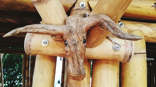 Low angle view of rusty metallic structure