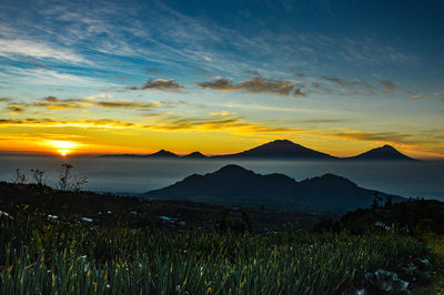 Scenic view of landscape against sky during sunset