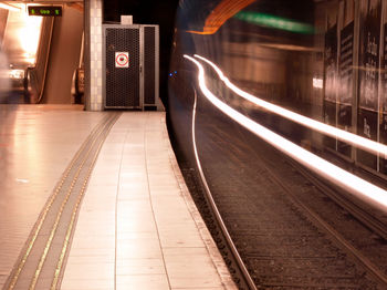 Railroad station platform at night