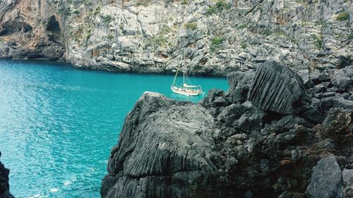 Scenic view of sea and rocks