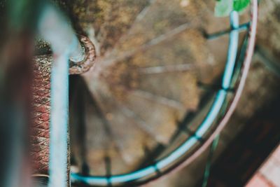 Close-up of rusty bicycle wheel