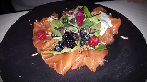 Close-up of strawberry served in plate