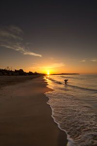 Scenic view of beach against sky during sunset