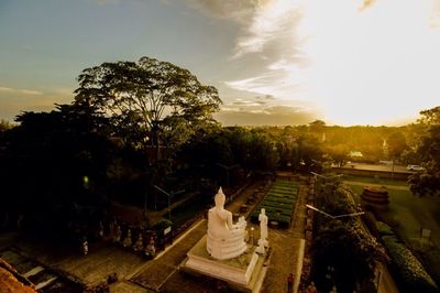 Low angle view of statue against sky