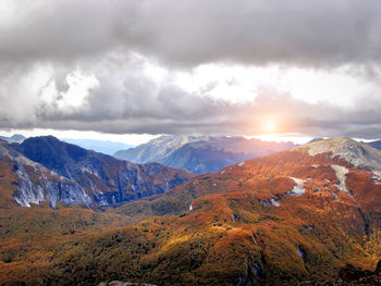 Scenic view of snowcapped mountains against sky