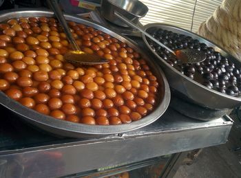 High angle view of fruits in container