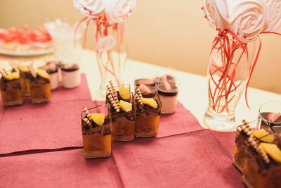 Close-up of christmas decorations on table