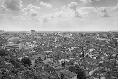 High angle shot of townscape against sky