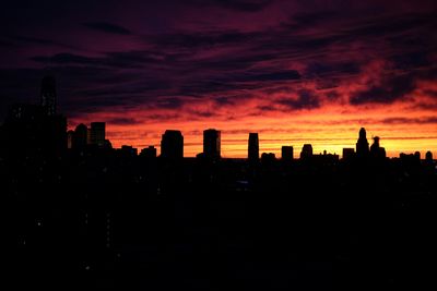 Silhouette of buildings against dramatic sky