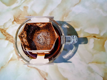 High angle view of coffee on table