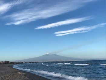 Scenic view of sea against blue sky