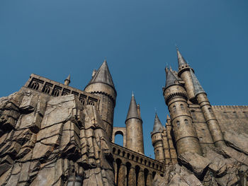 Low angle view of historical building against clear blue sky