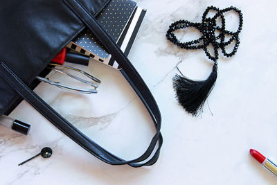 High angle view of book on table