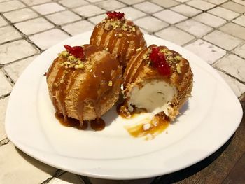 High angle view of cake on plate