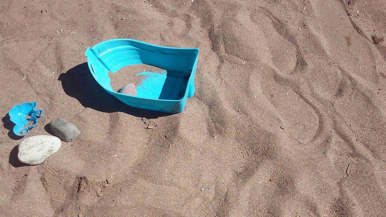 Plastic boat in sand