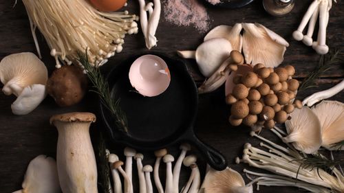 High angle view of food on table