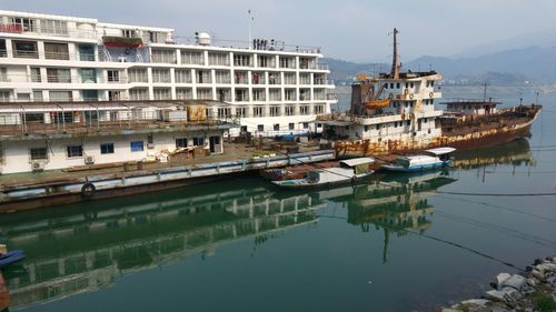 Ship moored at yangtze river against sky