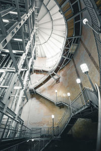 High angle view of illuminated staircase in building