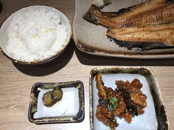 High angle view of food on table