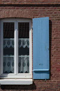 Close-up of window on wall of building