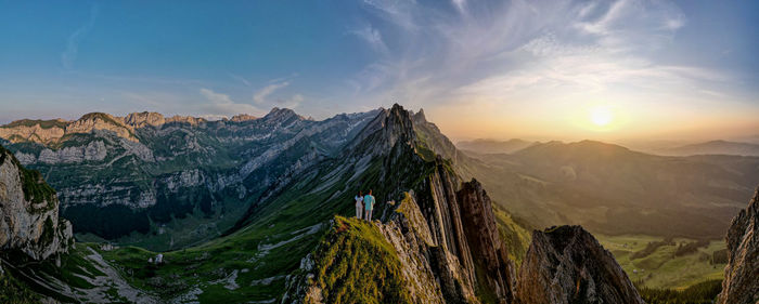 Panoramic view of mountain range against sky