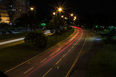 Light trails on street at night