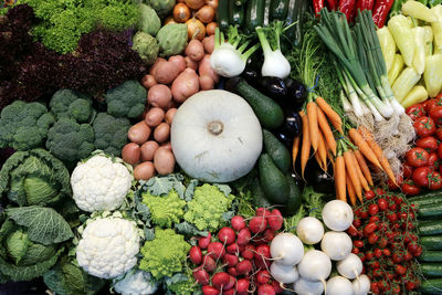 High angle view of fruits and vegetables in market