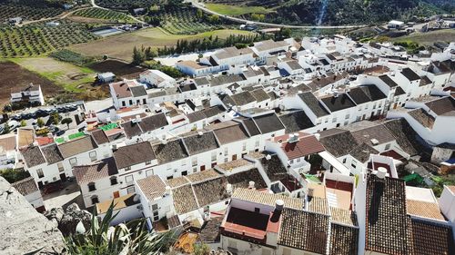 High angle view of buildings in city