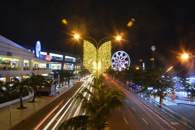 Light trails on road at night