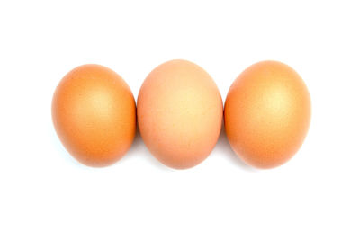 Close-up of eggs against white background