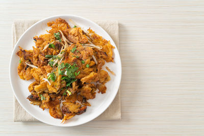 High angle view of food in plate on table