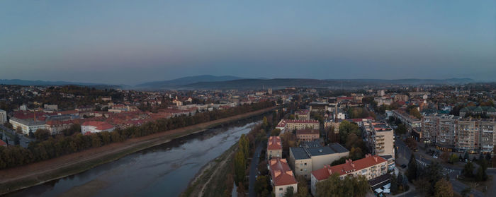 High angle shot of townscape against sky