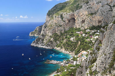 High angle view of the south coast of capri island